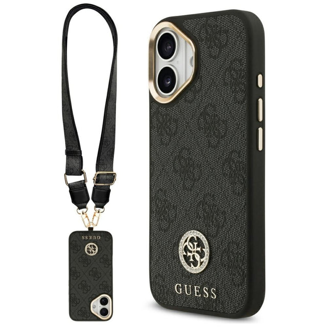 Husa de protectie Guess 4G Strass Logo with Big Strap Metal Button MagSafe (GUHMP17SP4G4DCSK) compatibil cu iPhone 17, Negru