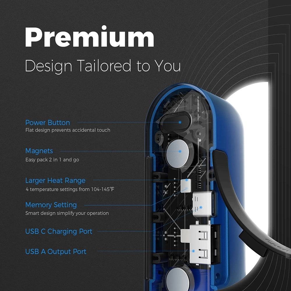 Ocoopa Hand Warmer UT2s (UT2S-BU), Type-C, with Power Bank, Electric, Magnetic Design, MagTwins, 2x 5000mAh, Albastru