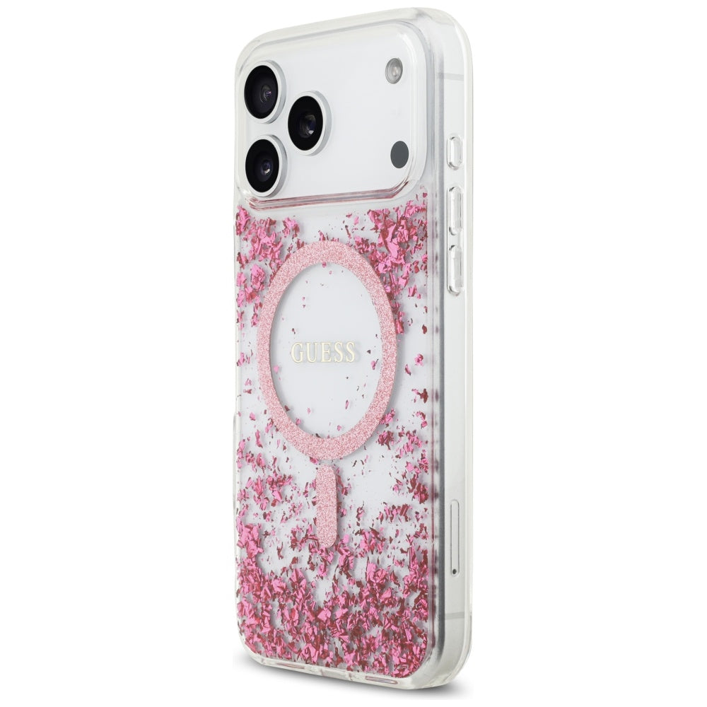 Husa de protectie Guess Resin Bottom Glitter compatibil cu iPhone 17 Pro Max, Roz
