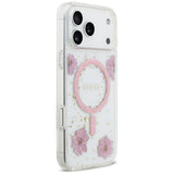 Husa de protectie Guess Resin Flowers and Glitter compatibil cu iPhone 17 Pro, Roz