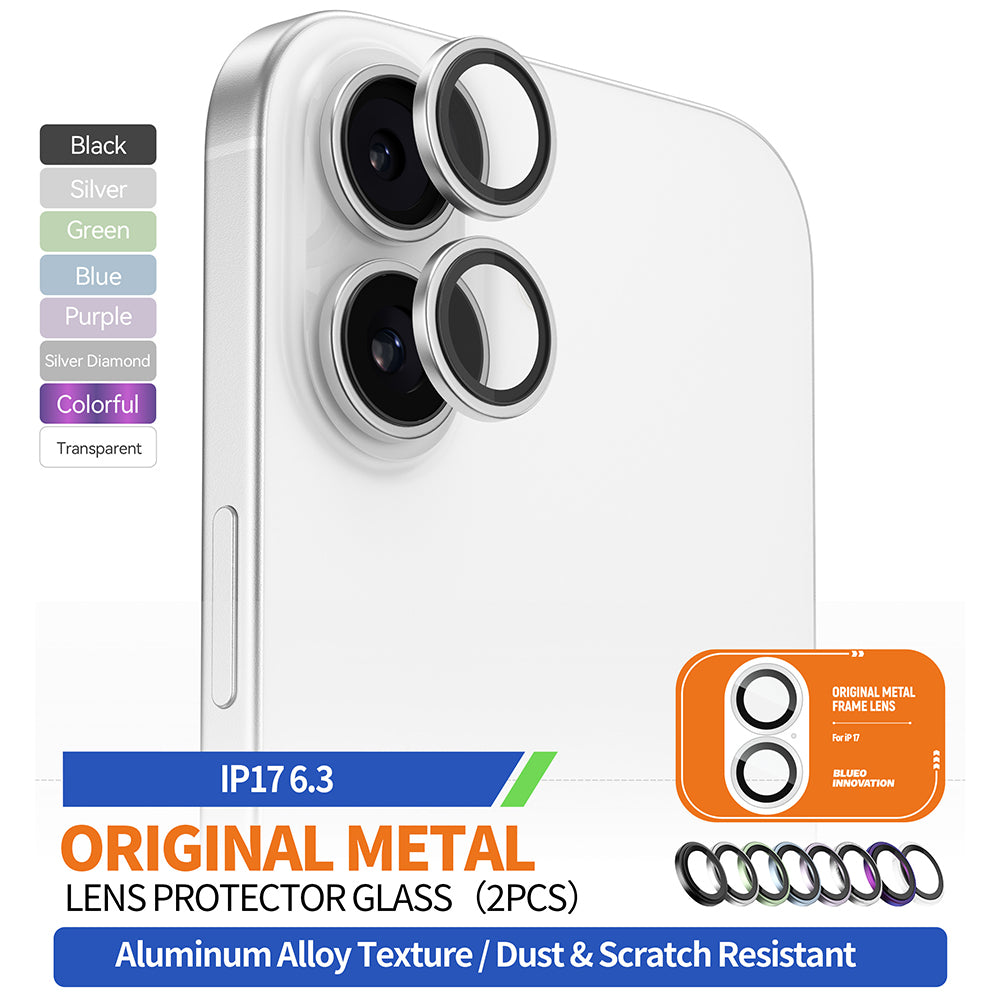 Folie de protectie Blueo Original Metal Frame Lens Glass compatibil cu iPhone 17, Argintiu Diamond