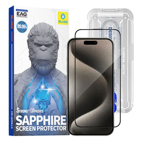 Folie de protectie Blueo Premium Sapphire Non Breaking / Scratching 9H Glass compatibil cu iPhone 15 Pro Max, Negru