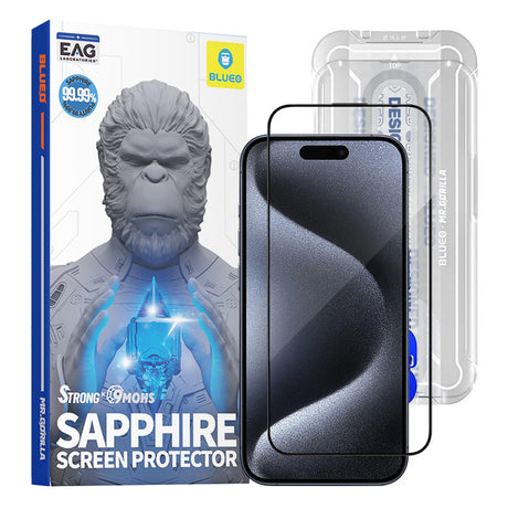 Folie de protectie Blueo Premium Sapphire Non Breaking / Scratching 9H Glass compatibil cu iPhone 15 Pro, Negru