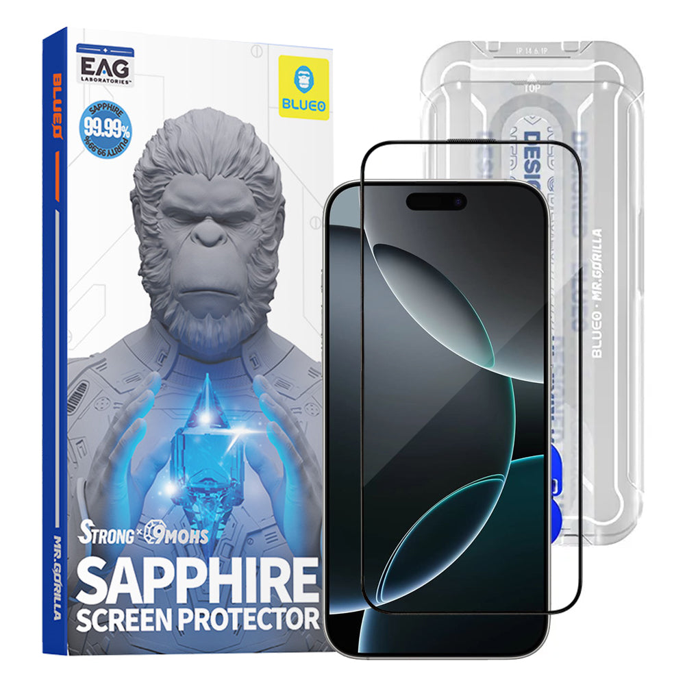 Folie de protectie Blueo Premium Sapphire Non Breaking / Scratching 9H Glass compatibil cu iPhone 16 Pro / iPhone 17 / iPhone 17 Pro, Negru