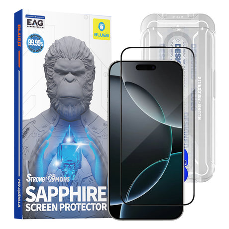 Folie de protectie Blueo Premium Sapphire Non Breaking / Scratching 9H Glass compatibil cu iPhone 16 Pro / iPhone 17 / iPhone 17 Pro, Negru