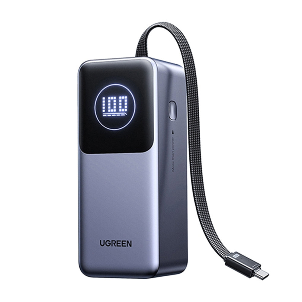 Baterie externa Ugreen PB723 (55365B), with Built-in USB-C cable, USB, Type-C, Digital Display, 20000mAh, 130W, Gri