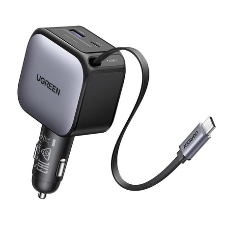 Incarcator Ugreen Car EC602 (55212B), with Retractable USB-C cable, USB, Type-C, 60W, Gri