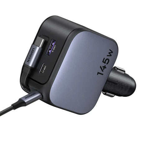 Incarcator Ugreen Car EC604 (55910B), with Retractable USB-C Cable, Dual-Port, 145W, 70cm, Negru
