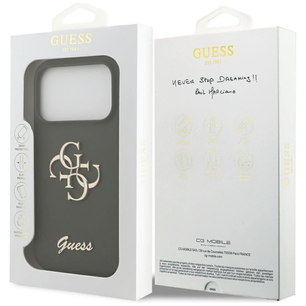 Husa de protectie Guess Silicone Big 4G Script (GUHCP17LSC4GSMA) compatibil cu iPhone 17 Pro, Kaki