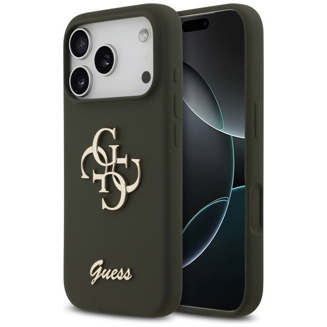 Husa de protectie Guess Silicone Big 4G Script (GUHCP17LSC4GSMA) compatibil cu iPhone 17 Pro, Kaki