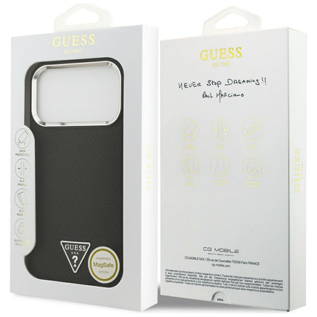 Husa de protectie Guess Grained Triangle Logo MagSafe compatibil cu iPhone 17 Pro Max, Negru