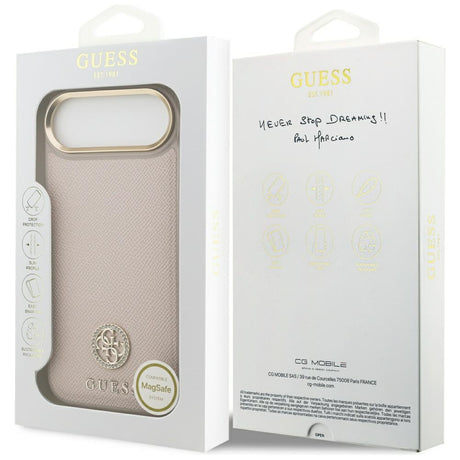 Husa de protectie Guess Grained Strass Logo MagSafe (GUHMP17MPGCRMDEP) compatibil cu iPhone 17 Air, Roz