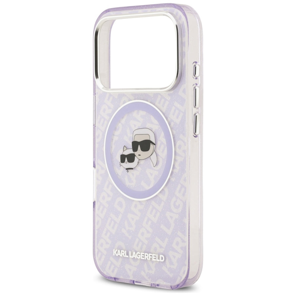 Husa de protectie Karl Lagerfeld IML Glitter K&C Heads Logo MagSafe (KLHMP17LHMKBKCHOU) compatibil cu iPhone 17 Pro, Mov