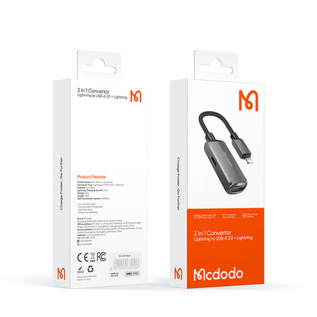 Adaptor Mcdodo OTG Adapter (CA-2690), Lightning to USB, Lightning, Aluminum Alloy, Nylon, 2.4A, Gri Inchis