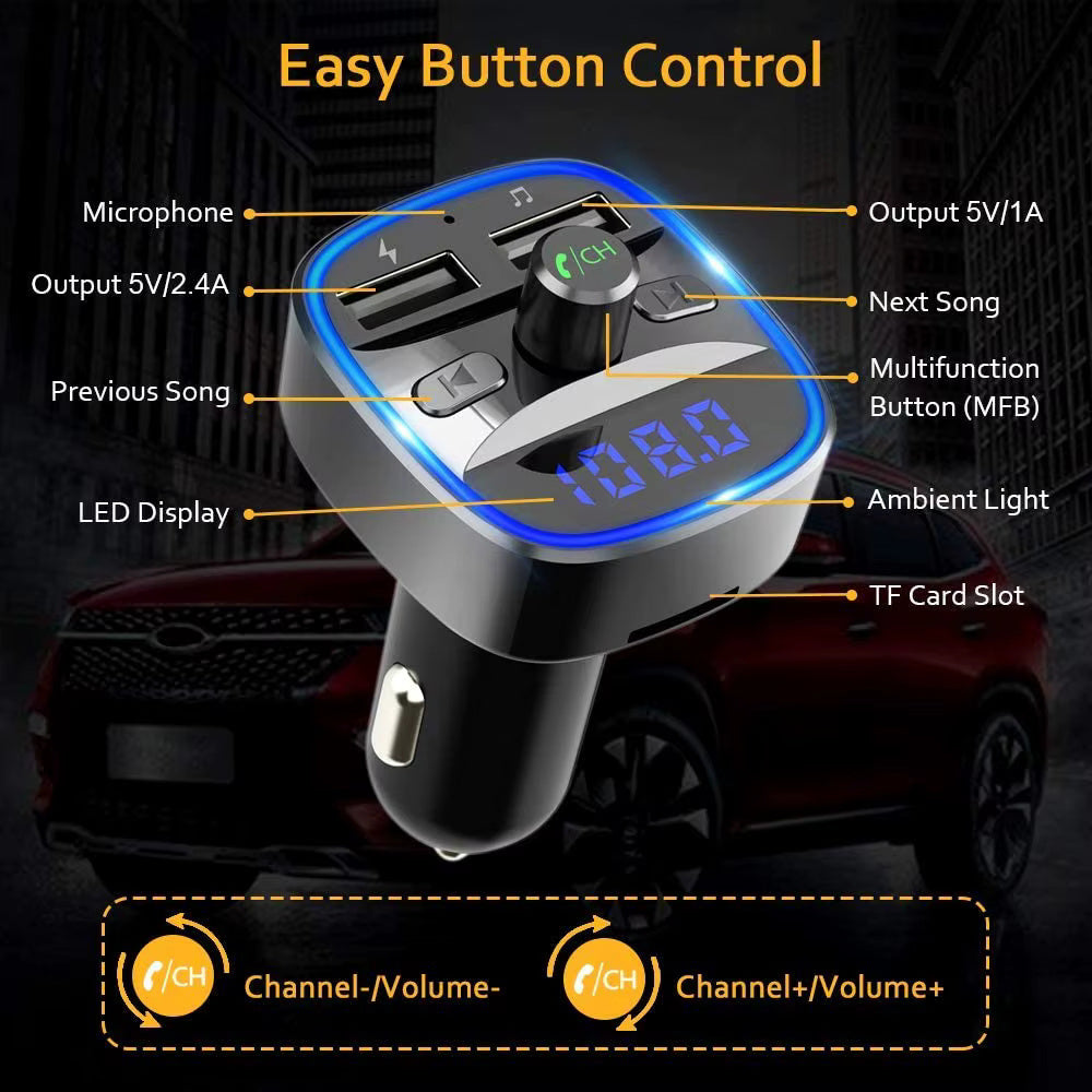 Gadget Techsuit FM Modulator JamLink (MFM2), Dual USB, SD Card, Blue Ambient Ring Light, Ultra-Compact Design, Bluetooth, Negru