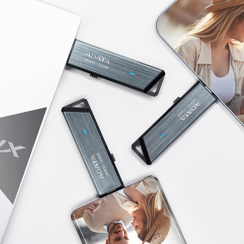 Stocare Adata Memory Stick UE800 (AELI-UE800-256G-CSG), Type-C (USB 10Gbps), 256GB, Up to 1,000/950MB/s, Metal Texture, Argintiu