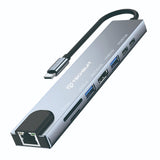 Hub/Dock Techsuit Docking Station NetBridge 8 in 1 (H2), Type-C to 2x Type-C, 2x USB, HDMI, RJ45, TF/SD, 4K@30Hz, PD87W, Gri