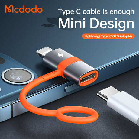 Adaptor Mcdodo Adapter (OT-0510), with Silicone Hook, Aluminium Alloy, Type-C to Lightning, 36W Portable Design, Gri