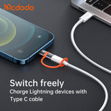 Adaptor Mcdodo Adapter (OT-0510), with Silicone Hook, Aluminium Alloy, Type-C to Lightning, 36W Portable Design, Gri