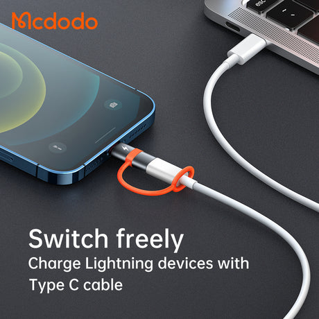 Adaptor Mcdodo Adapter (OT-0510), with Silicone Hook, Aluminium Alloy, Type-C to Lightning, 36W Portable Design, Gri