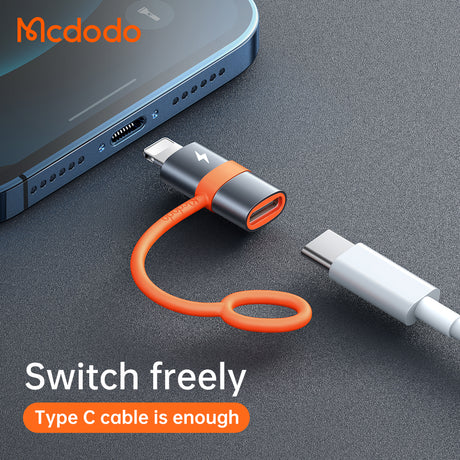 Adaptor Mcdodo Adapter (OT-0510), with Silicone Hook, Aluminium Alloy, Type-C to Lightning, 36W Portable Design, Gri