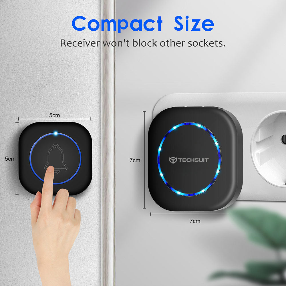 Gadget Techsuit Premium Wireless Doorbell Buzzzly (SU1), Waterproof, 38 Unique Tune, 4 Volume Levels, 5 Modes Music/Flash, Negru