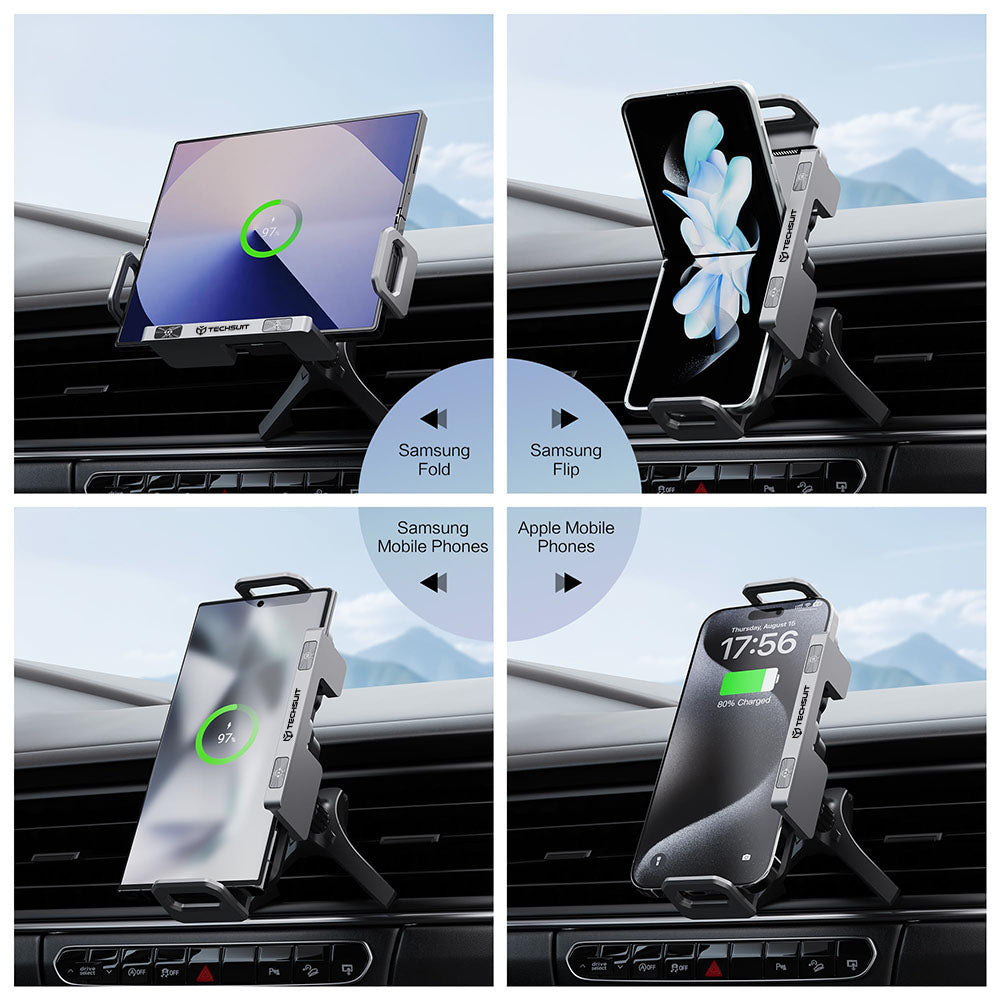 Suport Techsuit Premium with Wireless Charging ModoDock (SW1), for Air Vent, 90° Intelligent Rotation, 15W, Negru