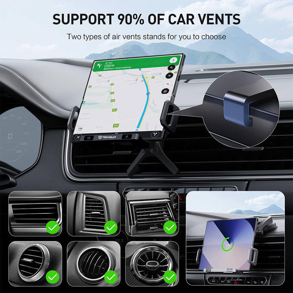 Suport Techsuit Premium with Wireless Charging ModoDock (SW1), for Air Vent, 90° Intelligent Rotation, 15W, Negru