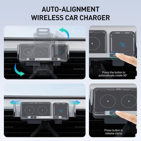 Suport Techsuit Premium with Wireless Charging ModoDock (SW1), for Air Vent, 90° Intelligent Rotation, 15W, Negru