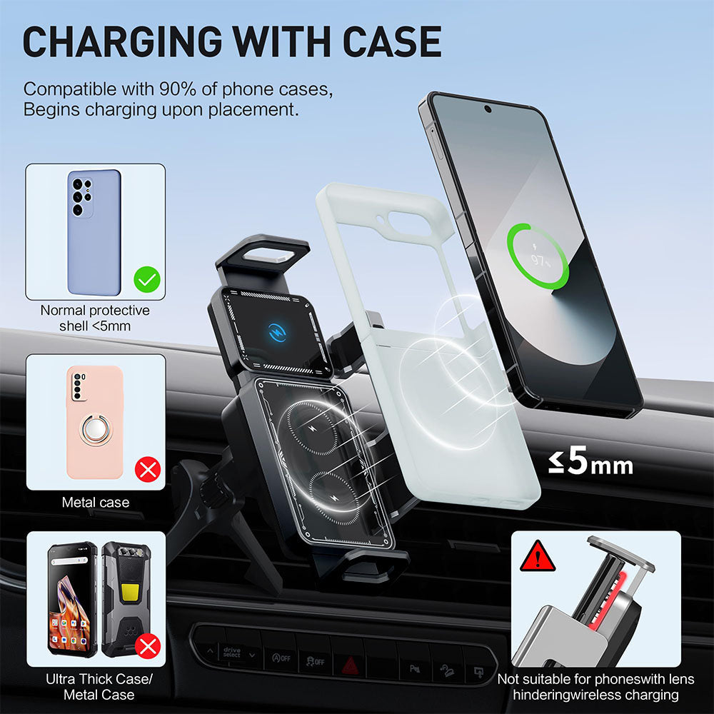 Suport Techsuit Premium with Wireless Charging ModoDock (SW1), for Air Vent, 90° Intelligent Rotation, 15W, Negru