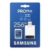 Stocare Samsung Memory Card PRO Plus + Reader Full Size (MB-SD256KB/WW), SDXC, 256GB, UHS-I, U3, V30, A2, 160MB/s, Albastru /White