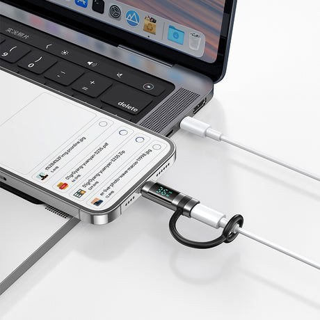 Adaptor Mcdodo Adapter Pigeon Series (OT-2610), with Silicone Hook, Aluminium Alloy, USB-C to Lightning 36W, HD LED Display, Negru