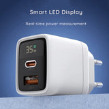 Incarcator Techsuit LEDChargX (CH3), Type-C, USB, GaN Technology, Fast Charge, LED Display, PD35W, Alb