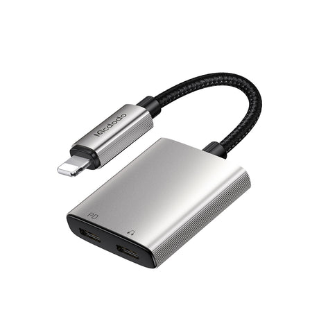 Adaptor Mcdodo Audio Adapter Wales Series (CA-5560), Lightning to 2x Lightning, Aluminum Alloy, Nylon, 5V/2A, 12.5cm, Gri