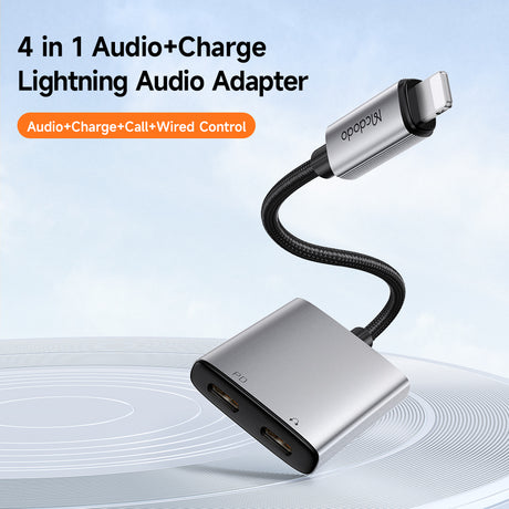 Adaptor Mcdodo Audio Adapter Wales Series (CA-5560), Lightning to 2x Lightning, Aluminum Alloy, Nylon, 5V/2A, 12.5cm, Gri