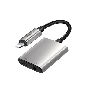 Adaptor Mcdodo Audio Adapter Wales Series (CA-5540), Lightning to Lightning, DC 3.5mm, Aluminum Alloy, Nylon, 5V/2A, 12.5cm, Gri
