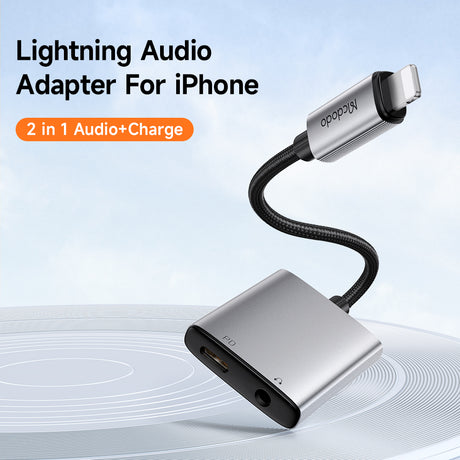 Adaptor Mcdodo Audio Adapter Wales Series (CA-5540), Lightning to Lightning, DC 3.5mm, Aluminum Alloy, Nylon, 5V/2A, 12.5cm, Gri