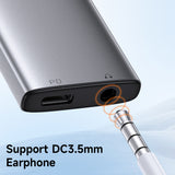 Adaptor Mcdodo Audio Adapter Wales Series (CA-5050), Type-C to Type-C, DC 3.5mm, Aluminum Alloy, Nylon, PD60W, 12.5cm, Gri