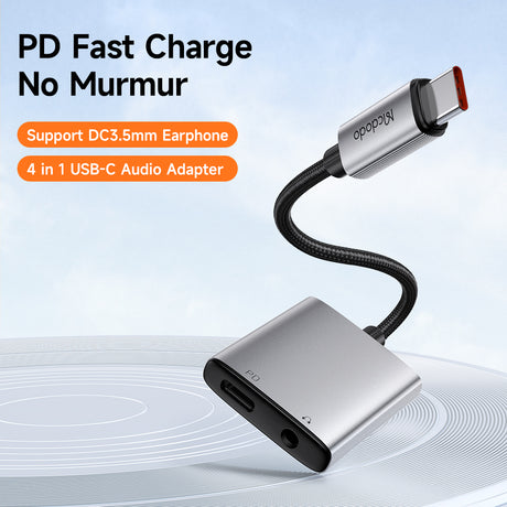 Adaptor Mcdodo Audio Adapter Wales Series (CA-5050), Type-C to Type-C, DC 3.5mm, Aluminum Alloy, Nylon, PD60W, 12.5cm, Gri