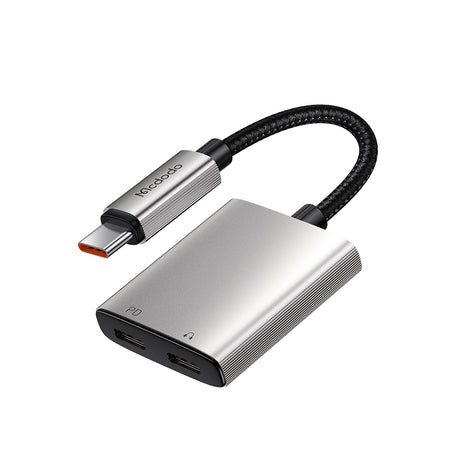 Adaptor Mcdodo Audio Adapter Wales Series (CA-5570), Type-C to Type-C, Aluminum Alloy, Nylon, High Resolution, PD60W, 12.5cm, Gri