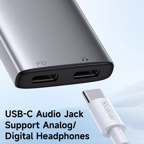 Adaptor Mcdodo Audio Adapter Wales Series (CA-5570), Type-C to Type-C, Aluminum Alloy, Nylon, High Resolution, PD60W, 12.5cm, Gri