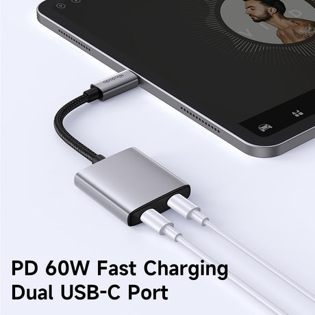 Adaptor Mcdodo Audio Adapter Wales Series (CA-5570), Type-C to Type-C, Aluminum Alloy, Nylon, High Resolution, PD60W, 12.5cm, Gri