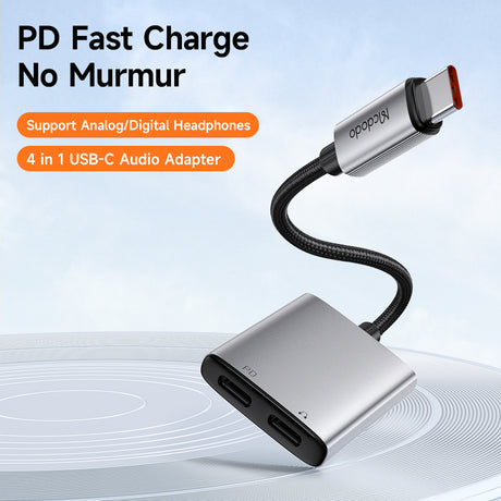 Adaptor Mcdodo Audio Adapter Wales Series (CA-5570), Type-C to Type-C, Aluminum Alloy, Nylon, High Resolution, PD60W, 12.5cm, Gri