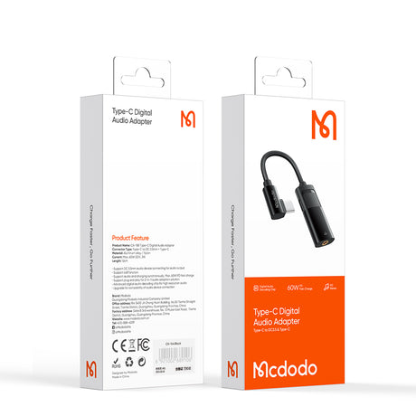 Adaptor Mcdodo Audio Adapter (CA-1880), Type-C to Type-C, 3.5mm, PD60W Charging+ Music Play+Call Function, 0.1m, Negru