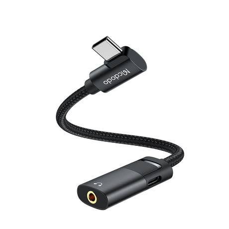 Adaptor Mcdodo Audio Adapter (CA-1880), Type-C to Type-C, 3.5mm, PD60W Charging+ Music Play+Call Function, 0.1m, Negru
