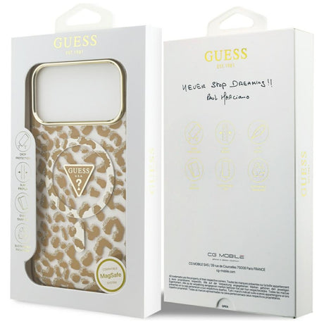 Husa de protectie Guess Leopard Glitter MagSafe compatibil cu iPhone 17 Pro Max, Maro
