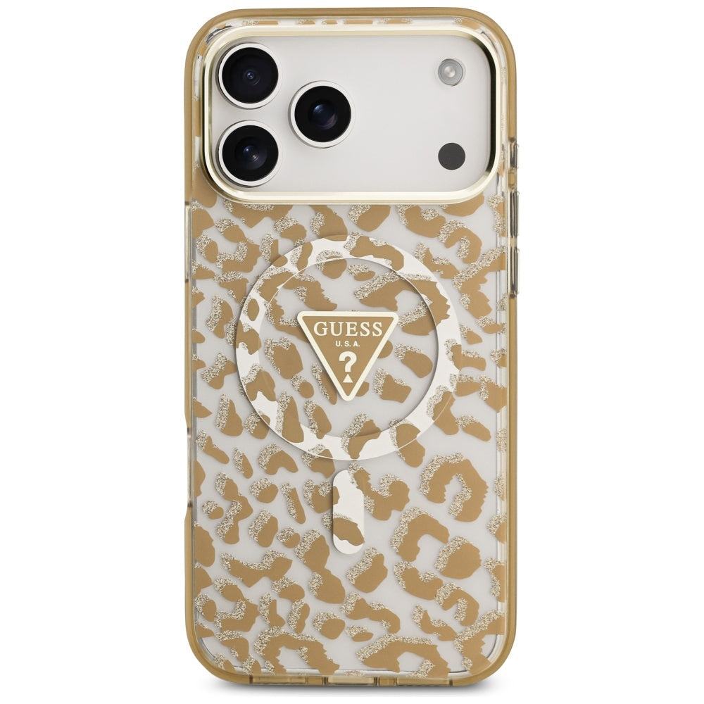 Husa de protectie Guess Leopard Glitter MagSafe compatibil cu iPhone 17 Pro Max, Maro