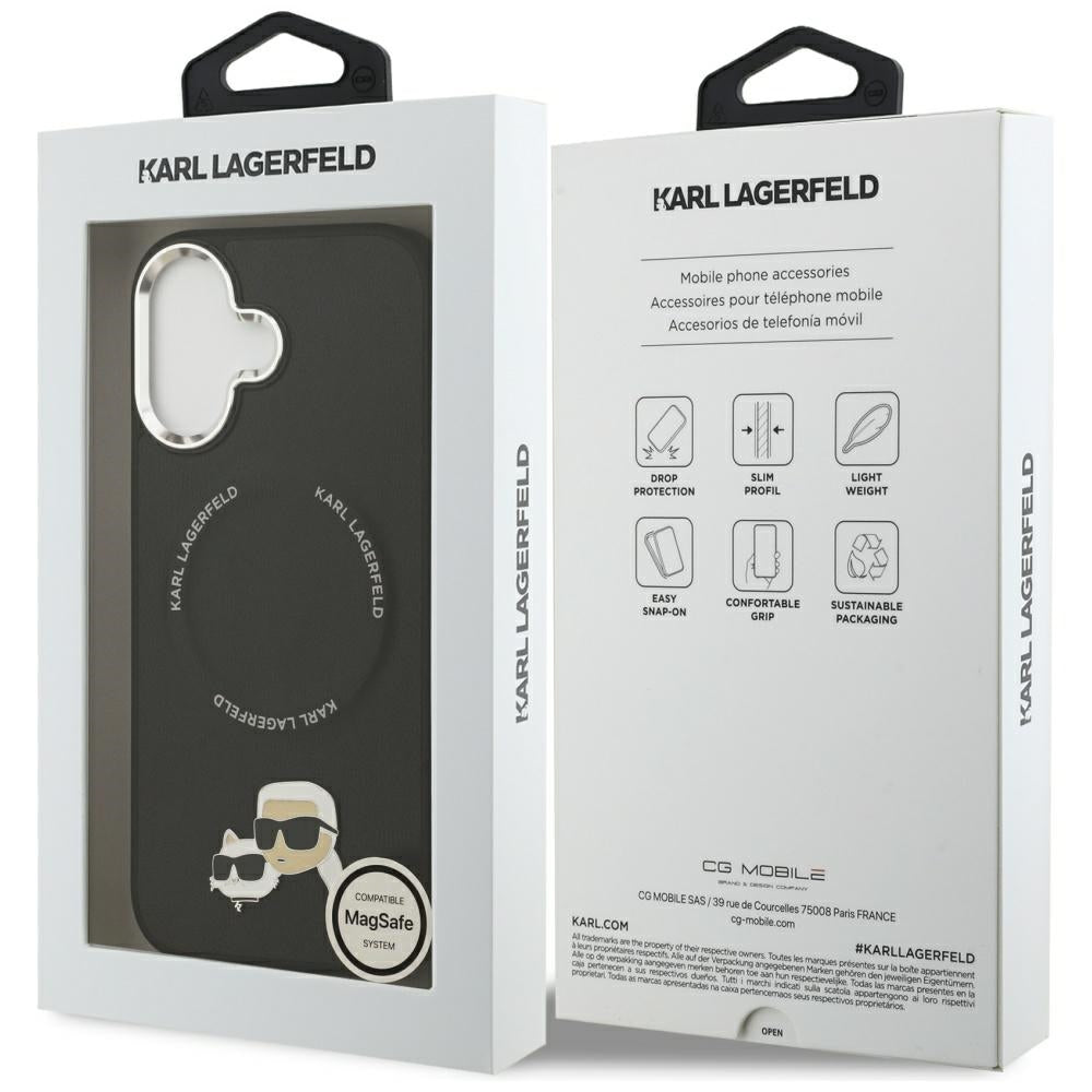 Husa de protectie Karl Lagerfeld Leather K&C Pins MagSafe (KLHMP17SPSMLRKCK) compatibil cu iPhone 17, Negru