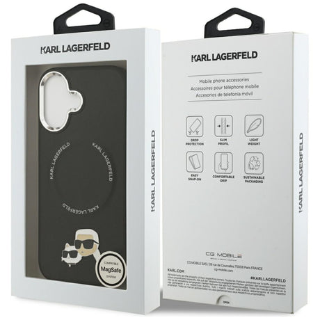 Husa de protectie Karl Lagerfeld Leather K&C Pins MagSafe (KLHMP17SPSMLRKCK) compatibil cu iPhone 17, Negru