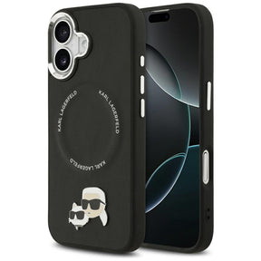 Husa de protectie Karl Lagerfeld Leather K&C Pins MagSafe (KLHMP17SPSMLRKCK) compatibil cu iPhone 17, Negru